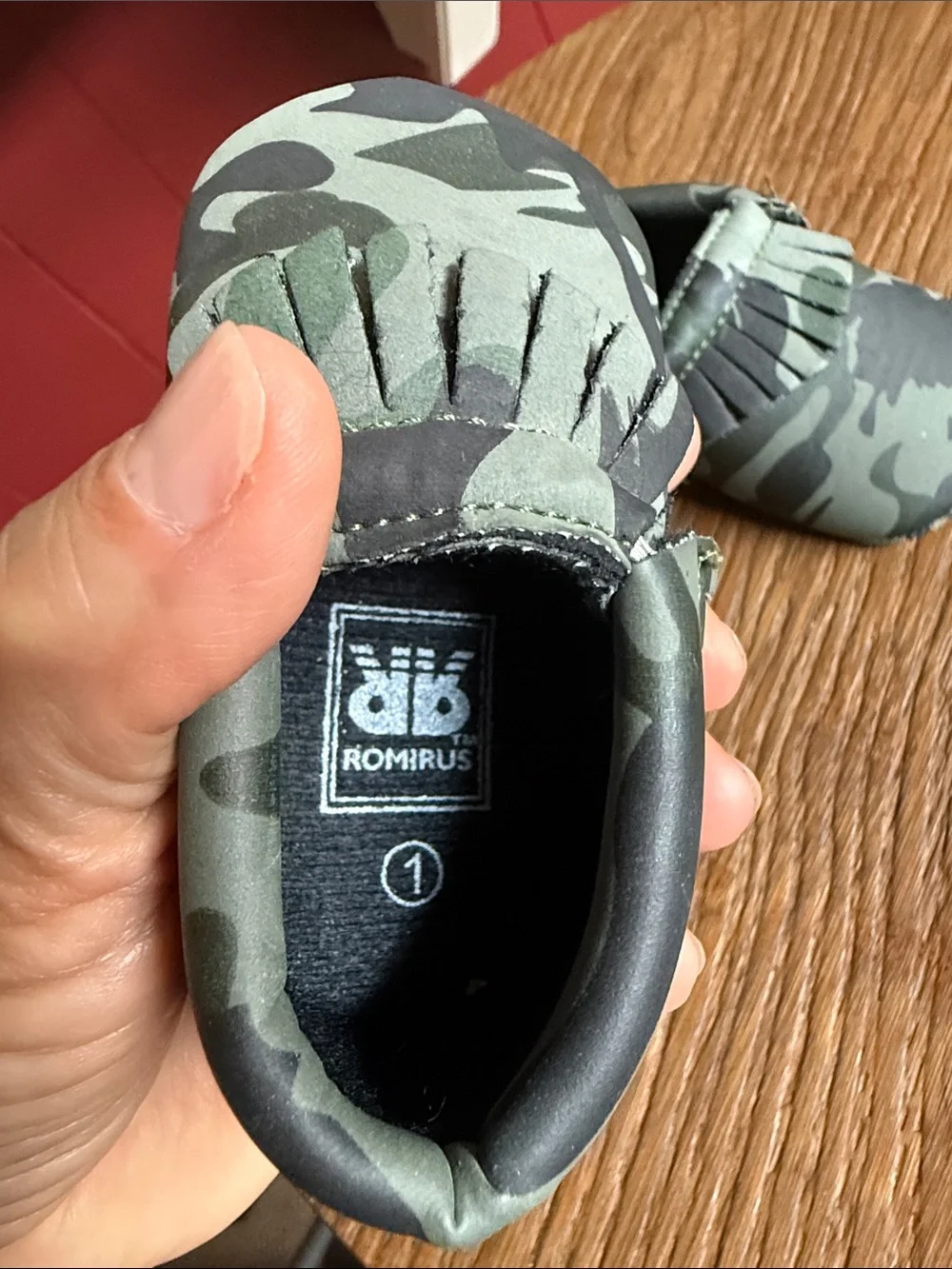 Romirus Baby Boys Moccasins Soft Sole Slip On Fringe Camouflage Green Size 1